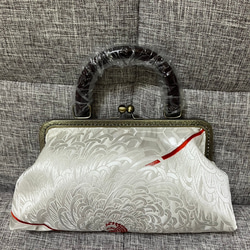 アンズルーム★2WAY★着物　帯★がま口バッグ★ハンドバッグ★ショルダー★銀　花 アンズルーム☆2WAY☆着物 帯☆がま口 バッグ☆ハンドバッグ