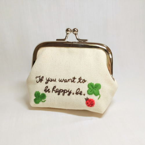イエローブーケのがま口ポーチ　手刺繍　ハンドメイド こぎん刺し【受注制作／送料無料】ぷっくりがま口ポーチ205