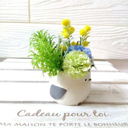 フラワーアレンジ インテリア シマエナガ ミモザ アートフラワー Harry