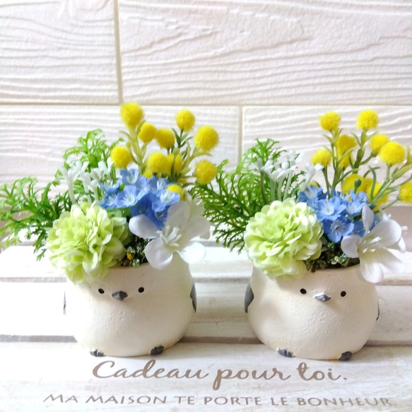 フラワーアレンジ・インテリア フラワーアレンジ インテリア シマエナガ ミモザ アートフラワー Harry