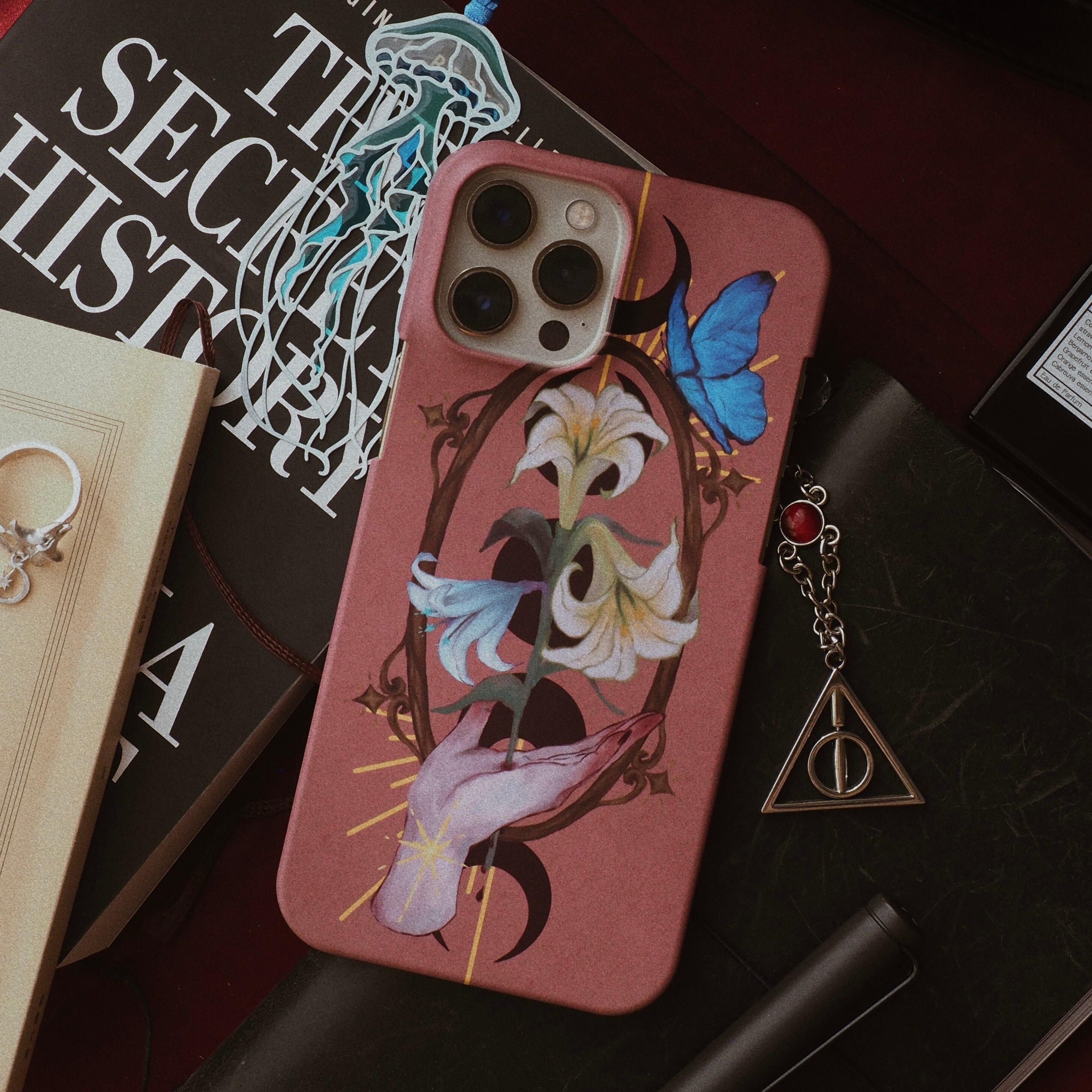 白百合のスマホケース　ピンク