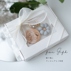 マタニティマーク 木製 ruban brillant リボン パール ウッド 妊婦 キーホルダー 双子対応可 8枚目の画像