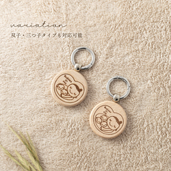 マタニティマーク 木製 ruban brillant リボン パール ウッド 妊婦 キーホルダー 双子対応可 5枚目の画像