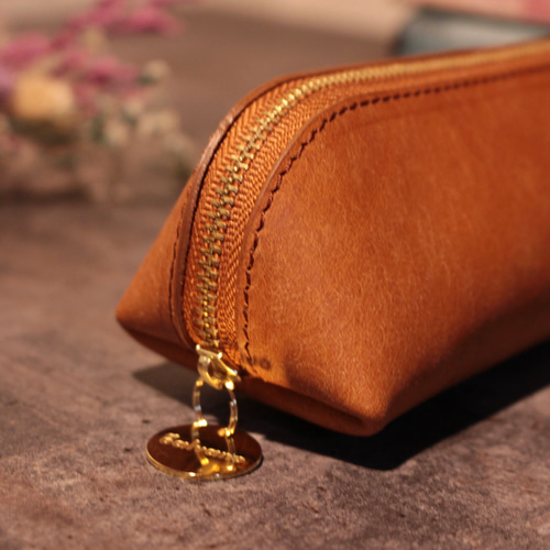 革張り合わせ 両面 箔押し 月の満ち欠けキーホルダー ブラウン 5個