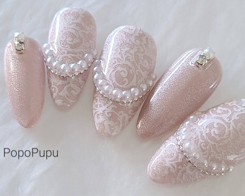 ネイルチップ　ニュアンスネイル　レースネイル　ブライダルネイル　春ネイル a22f0a65a5550265535ad9e1b1d51a