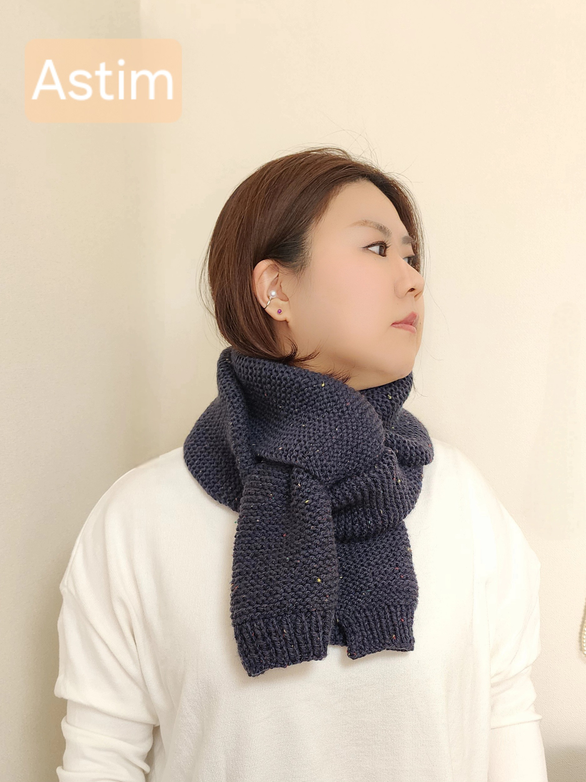 E137F【バレンタインギフト】ネイビー×カラフルネップのマフラー/ちくちく感少なくあたたかい【送料無料】