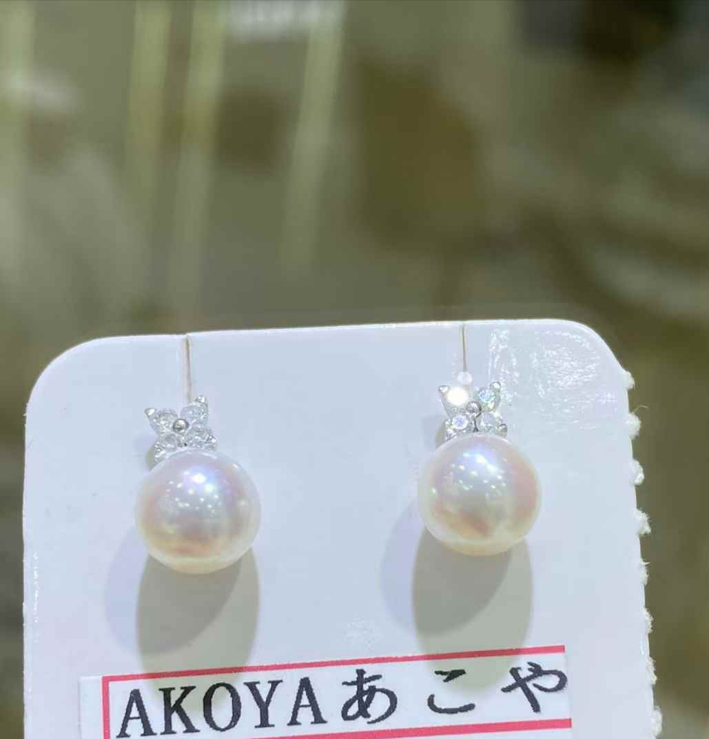 【高級】あこや真珠　ダイヤモンド付きピアスk18
