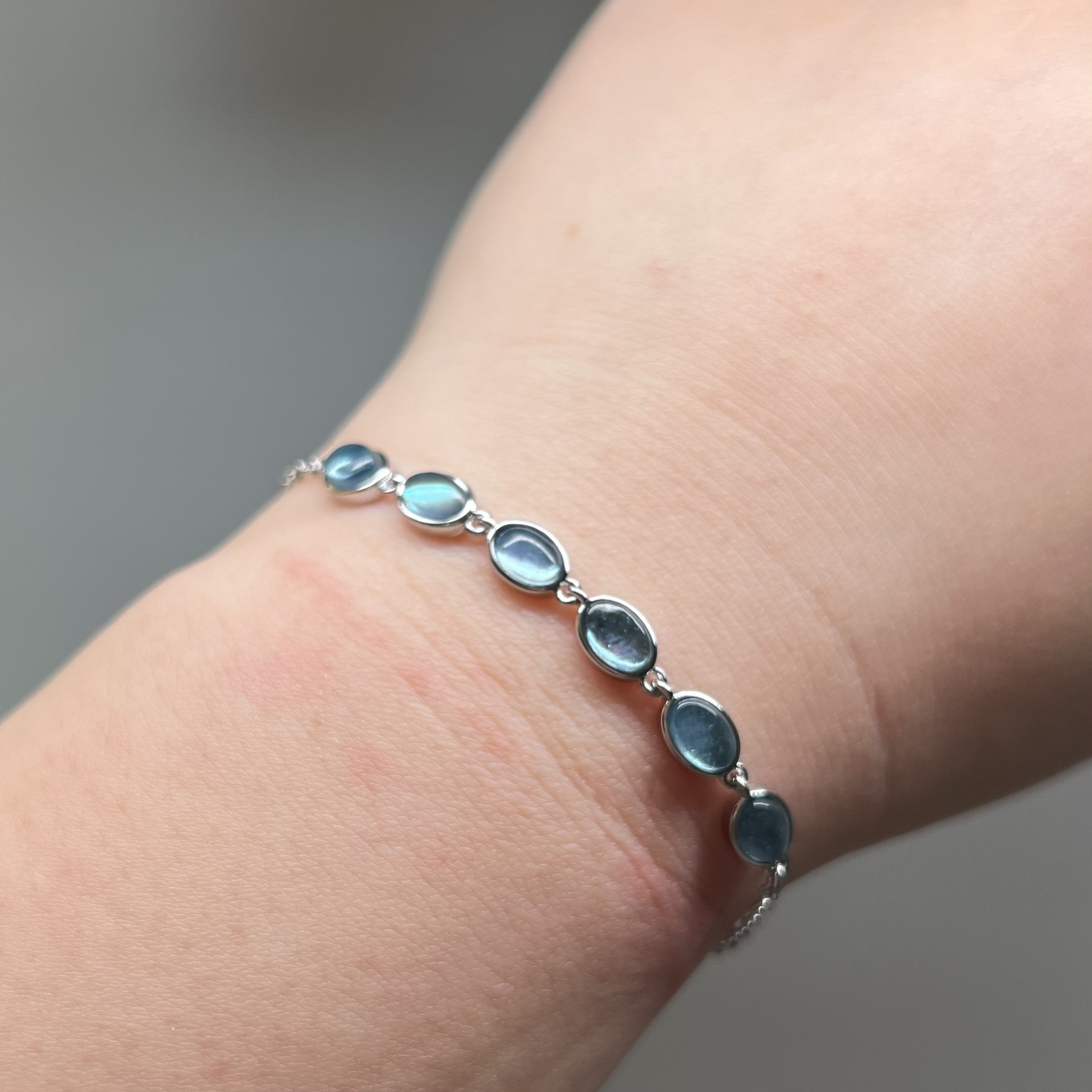 イギリス発送　天然アクアマリンブレスレット ステレンスブレスレット 　神秘的　上品　縁起物　ゴージャス