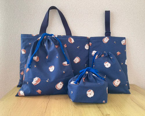 人気便利グッズ ハンドメイド 入園・入学グッズ（5点セット）・小学校 ☆002 手提げ・レッスンバッグ・入園グッズ