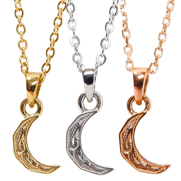 ハワイアンジュエリー ネックレス サージカルステンレス 三日月 ムーン スクロール ゴールド シルバー