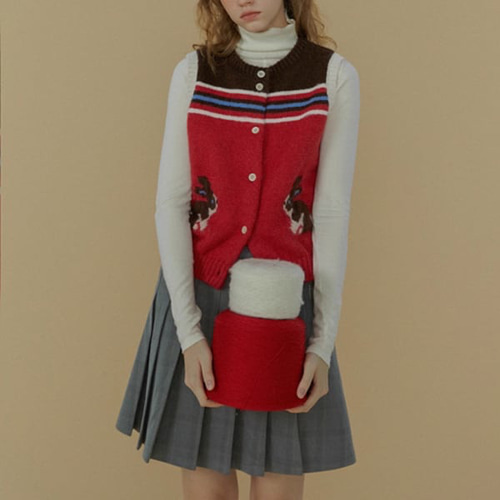 北欧風【2color】編みニットベスト うさぎ柄 春秋冬 ベスト tumugi