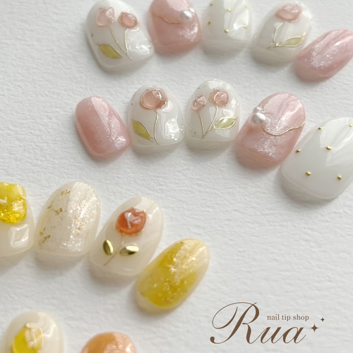 チューリップネイルチップ♡ yellow ver. 春ネイル ネイルチップ
