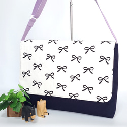 ☆新発売☆ショルダータイブ絵本袋・図書袋/モノトーン リボン柄【受注