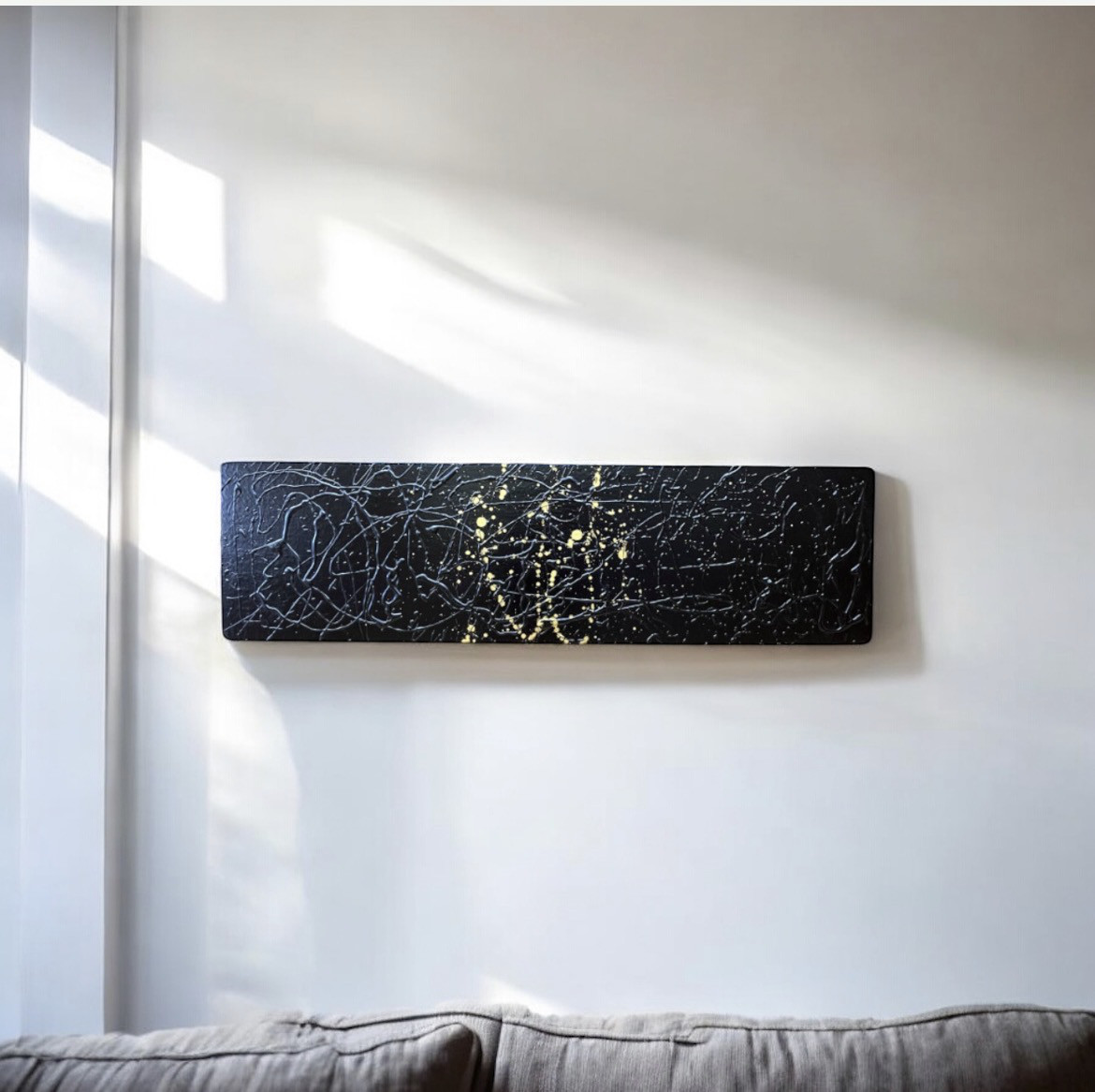 漆塗りアートパネル　/ drip ドリップ マットブラック✖️ゴールド　縦横兼用90cm✖️30cm
