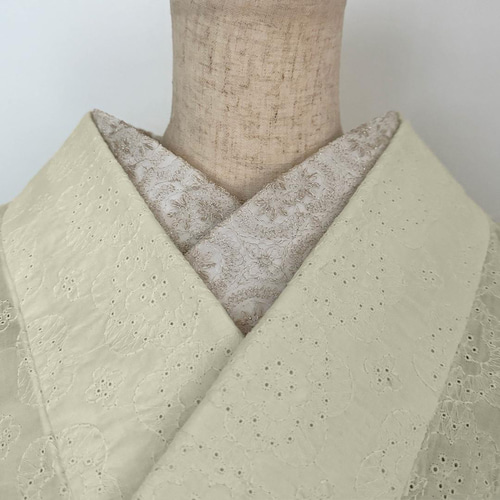 半衿 雪華の刺繍 レース半襟 シャンパン かわいい 金糸 オール