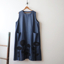 ⁑ラスト１　芸術の秋　１１５ｃｍ　花畑パッチワーク　かぶるだけワンピース　ジャンスカ　ボックスOP　甘織デニム　H82 12枚目の画像