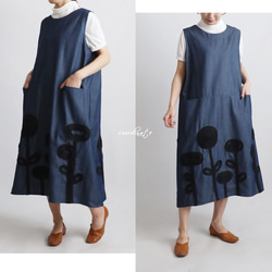 ⁑ラスト１　芸術の秋　１１５ｃｍ　花畑パッチワーク　かぶるだけワンピース　ジャンスカ　ボックスOP　甘織デニム　H82 7枚目の画像