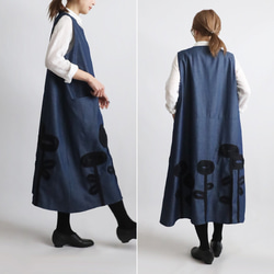 ⁑ラスト１　芸術の秋　１１５ｃｍ　花畑パッチワーク　かぶるだけワンピース　ジャンスカ　ボックスOP　甘織デニム　H82 5枚目の画像