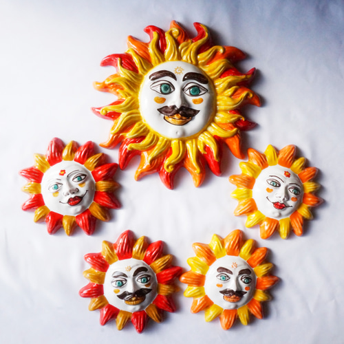 太陽 壁掛け 15cm オレンジ マヨリカ焼き イタリア陶器 ディスプレイ