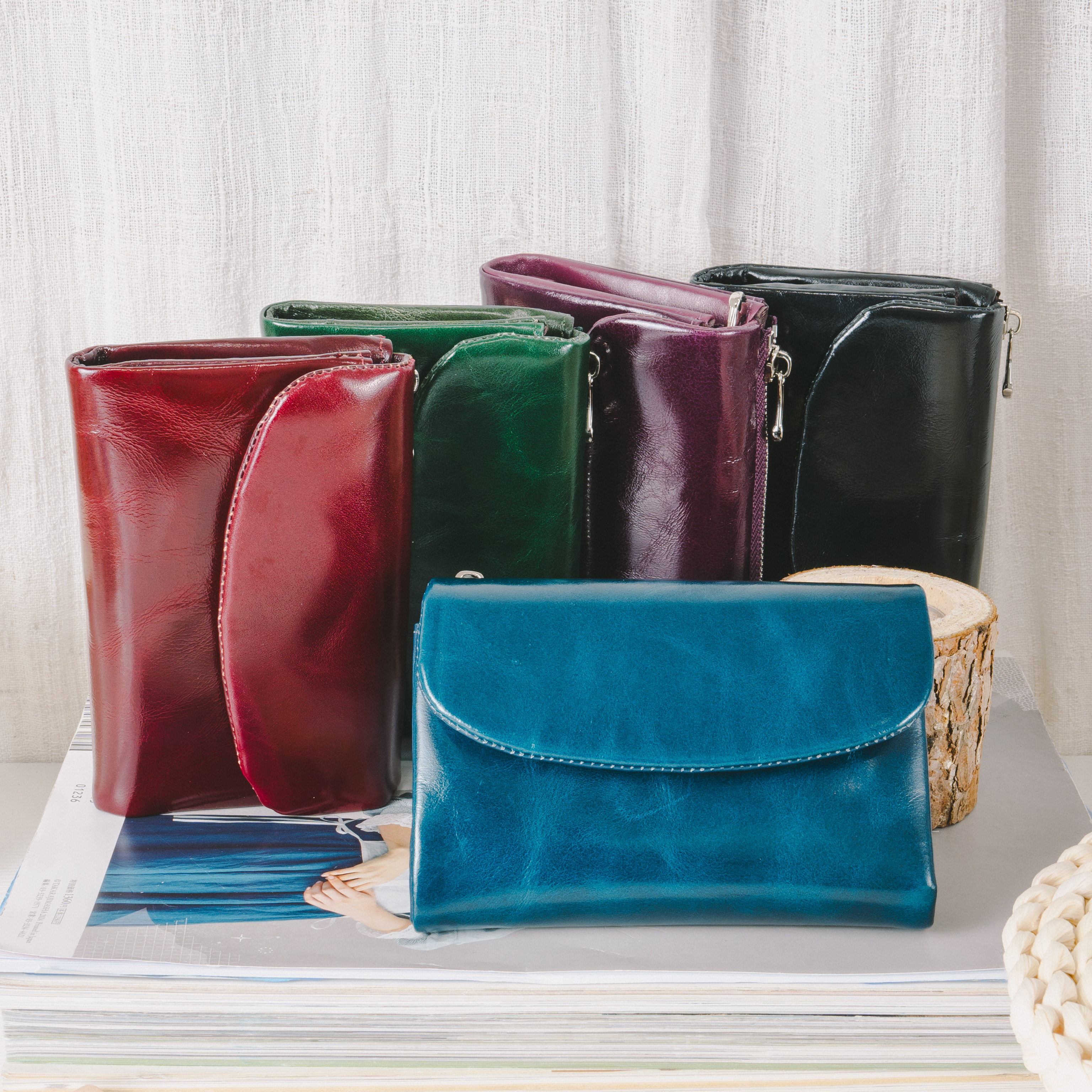 【牛革製★３つ折り財布】ファスナー付き│カード入れ│小銭入れ│オリジナルデザイン│オイル仕上げ│SF-7G