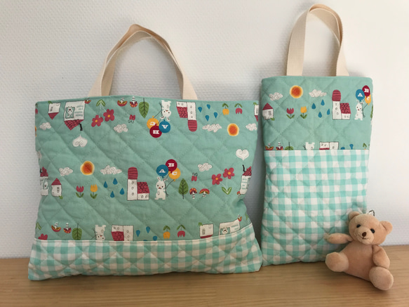 送料無料！感謝価格！レッスンバック&上履き入れセット　ネームタグ付き 1枚目の画像