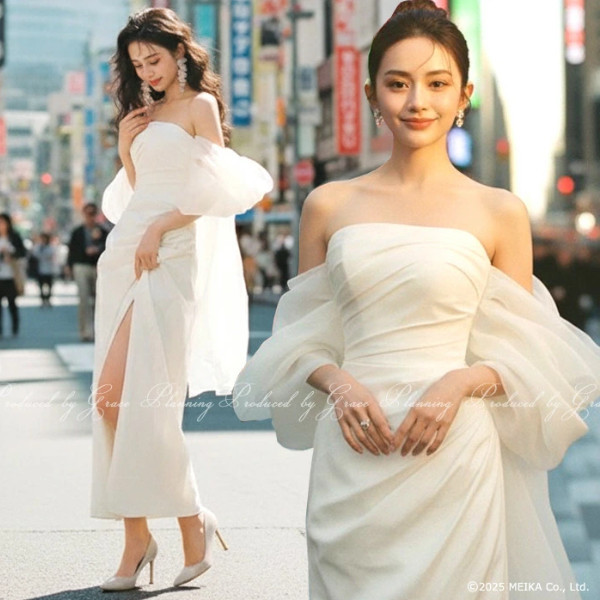 ウェディングドレス ショール 袖  スリット入りシンプルスレンダー結婚式 前撮り ファスナー gcd_23577