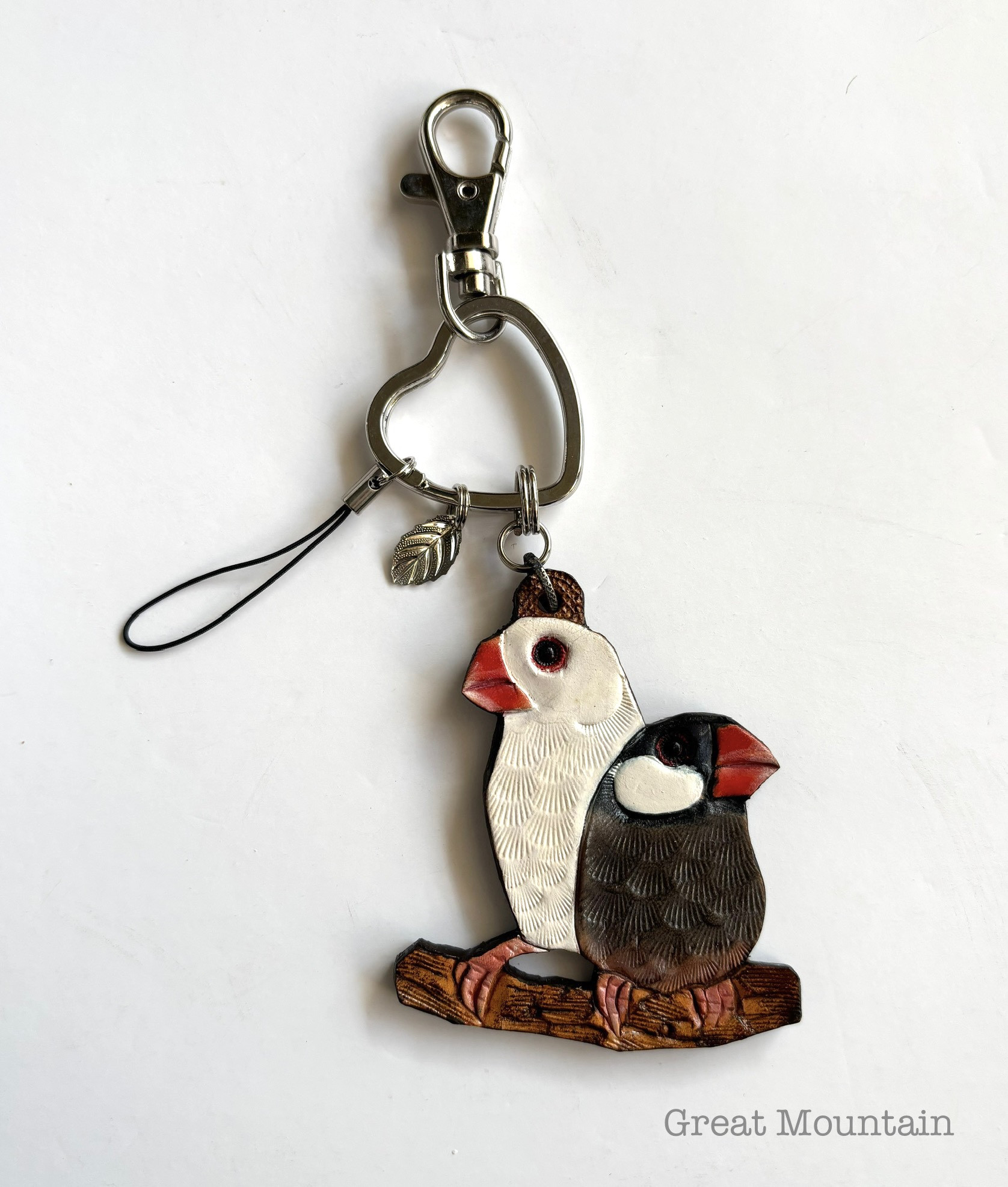 白文鳥 桜文鳥 ペア 文鳥 革 鳥グッズ バッグ チャーム インコ