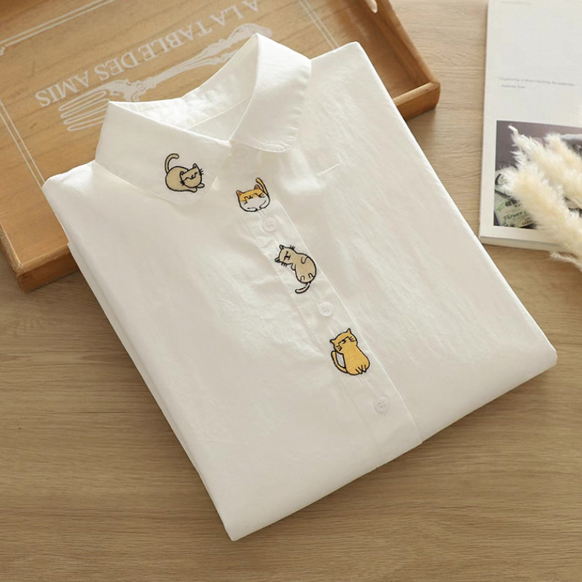 春・ダブルガーゼ・コットン100%・ブラウス・刺繍・秋・猫の日2025