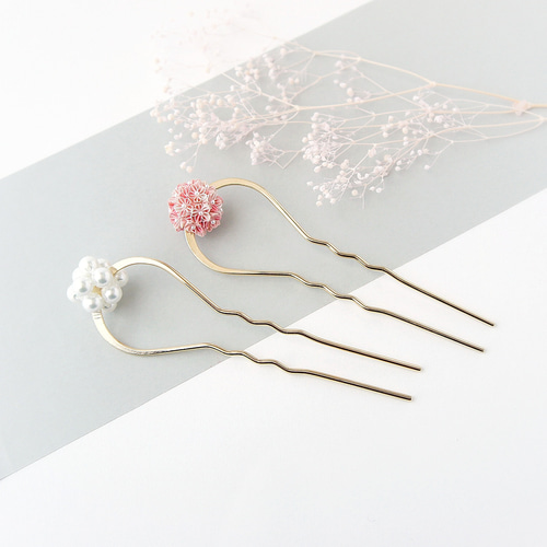 U字かんざし 〔 さくら & パール 二本セット 〕 和桜 春 つまみ細工