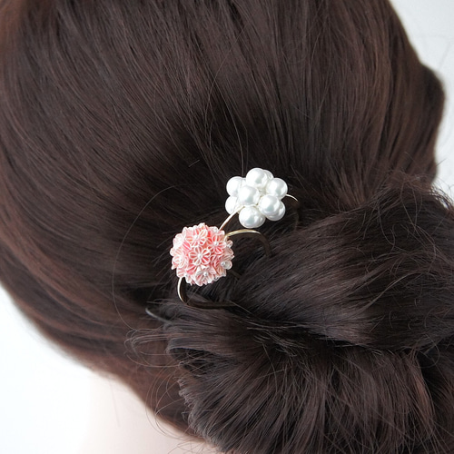 U字かんざし 〔 さくら & パール 二本セット 〕 和桜 春 つまみ細工