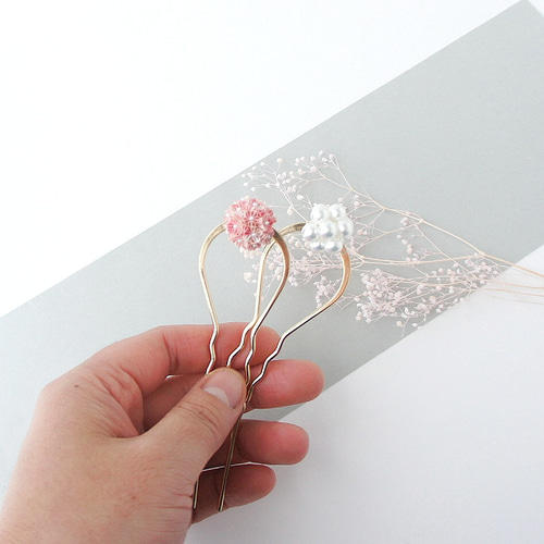 U字かんざし 〔 さくら & パール 二本セット 〕 和桜 春 つまみ細工