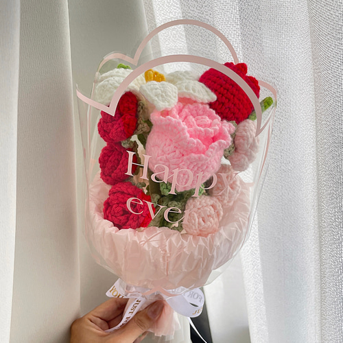 【おつ】枯れない花束　ハンドメイド　編み物　お花のブーケ　毛糸の花束 受注生産】 毛糸の花束 枯れない花 ブーケ 花束 ハンドメイド