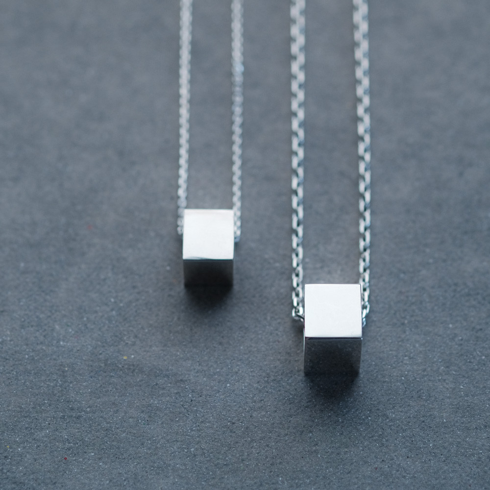 2コset) 四角 リング ペア ネックレス シルバー925