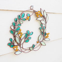 春の陽だまりステンドグラスリース（ミモザ） 4枚目の画像