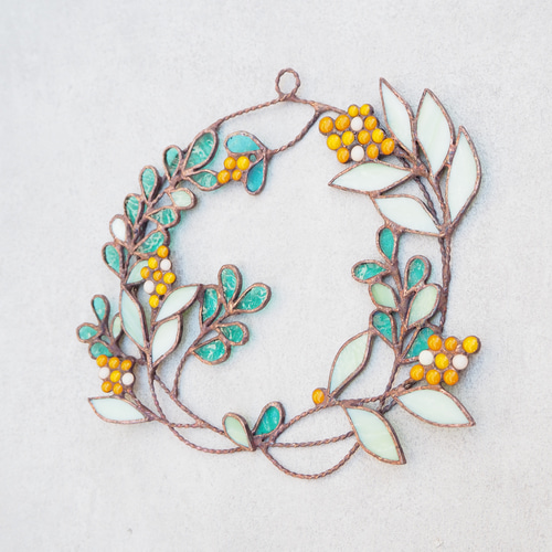 春の陽だまりステンドグラスリース（ミモザ） リース Unit Glass