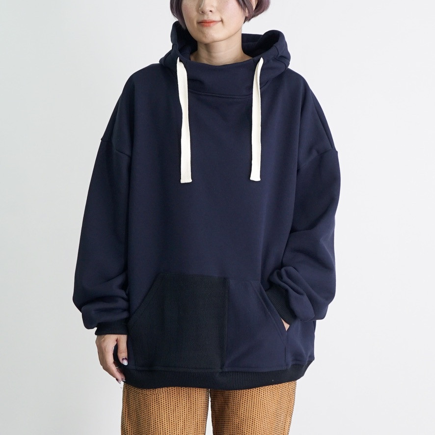裏毛ハイネックパーカー/ダークネイビー/尾州ニット