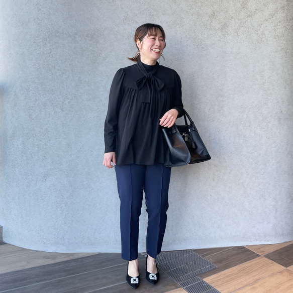 超伸縮ゆったり着痩せ♡気軽に着れる2wayボウタイブラウス 黒【FREE】卒業式フォーマル KMC-760 462460 2枚目の画像