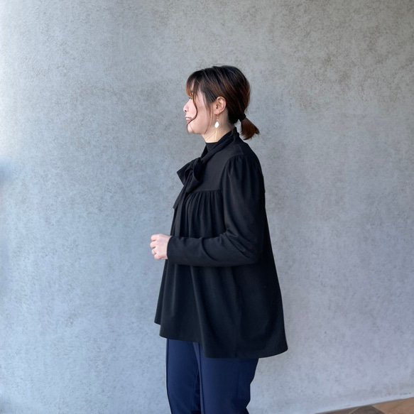 超伸縮ゆったり着痩せ♡気軽に着れる2wayボウタイブラウス 黒【FREE】卒業式フォーマル KMC-760 462460 7枚目の画像