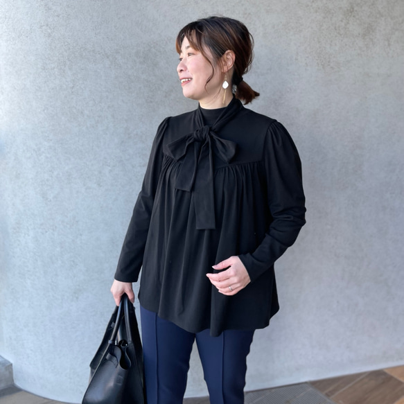 超伸縮ゆったり着痩せ♡気軽に着れる2wayボウタイブラウス 黒【FREE】卒業式フォーマル KMC-760 462460 8枚目の画像