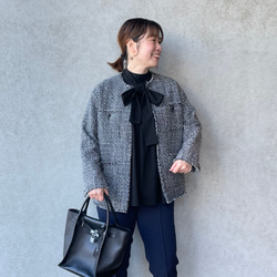 超伸縮ゆったり着痩せ♡気軽に着れる2wayボウタイブラウス 黒【FREE】卒業式フォーマル KMC-760 462460 6枚目の画像