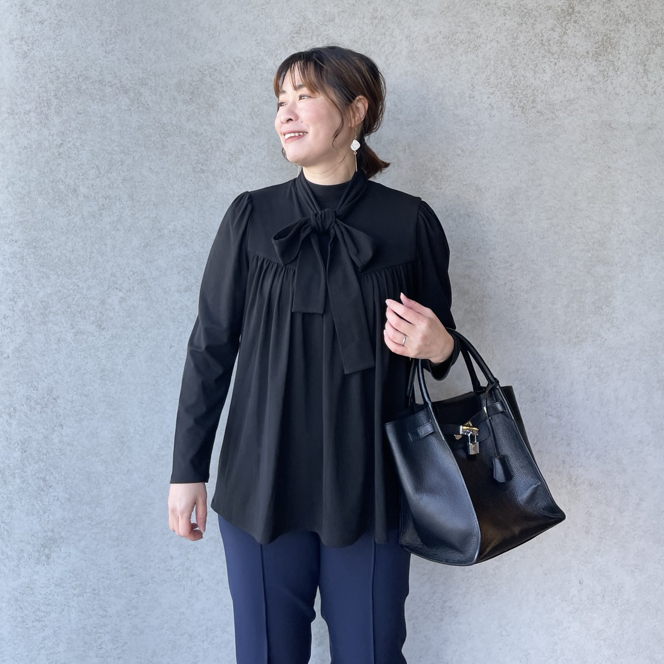 超伸縮ゆったり着痩せ♡気軽に着れる2wayボウタイブラウス 黒【FREE】卒業式フォーマル KMC-760 462460