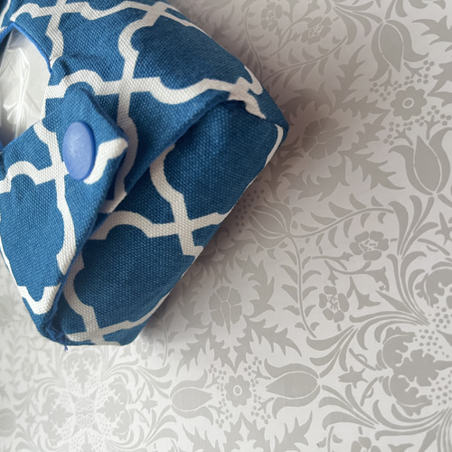 立体ポケットティッシュケース 青モロッカン柄 カン付き ポータブル