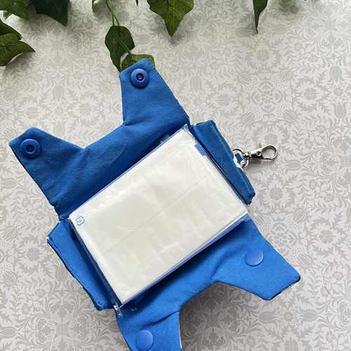 立体ポケットティッシュケース 青モロッカン柄 カン付き ポータブル