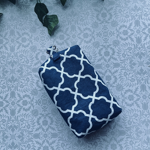 立体ポケットティッシュケース 青モロッカン柄 カン付き ポータブル