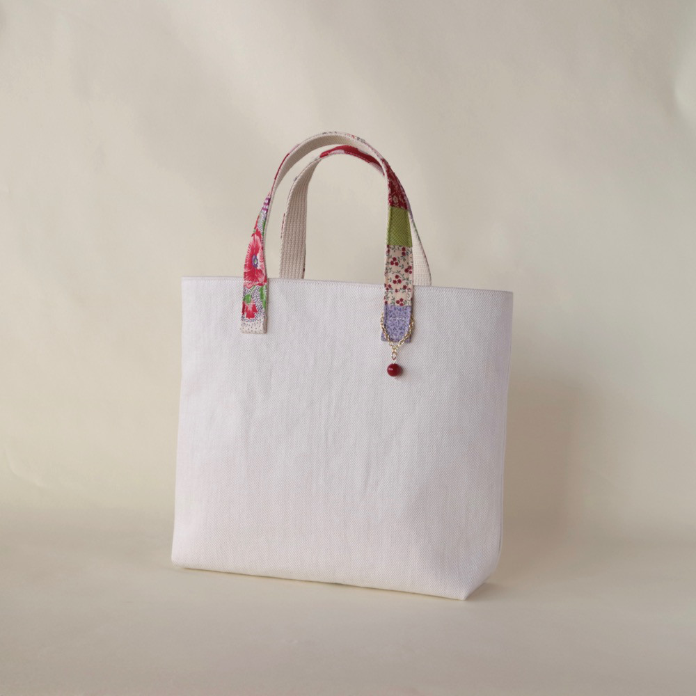 パッチワーク持ち手　プチトートバッグ　オフホワイト