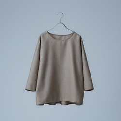 【soco】さらさらウール100% 背中ギャザー 7分袖トップス ／ ミルクティー t015d-mkt2 13枚目の画像