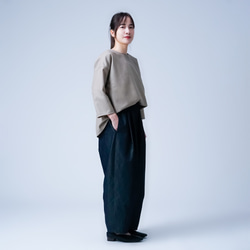 【soco】さらさらウール100% 背中ギャザー 7分袖トップス ／ ミルクティー t015d-mkt2 4枚目の画像