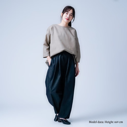 【soco】さらさらウール100% 背中ギャザー 7分袖トップス ／ ミルクティー t015d-mkt2 3枚目の画像