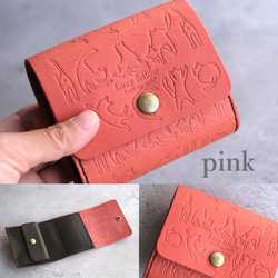 お札を折らない　猫好きのための猫のちいさなお財布　本革　手縫い　ミニ財布　三つ折り　納期約1週間　選べる４色 15枚目の画像