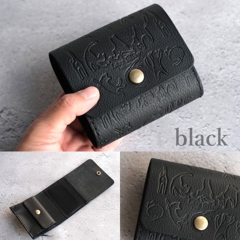 お札を折らない［猫のちいさなお財布　本革　手縫い　ミニ財布　三つ折り　4色　手縫い　春財布　猫　ネコ　ねこ